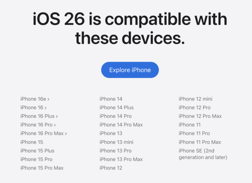 Apple припинила підтримку лише трьох моделей iPhone та iPad в iOS та iPadOS 26