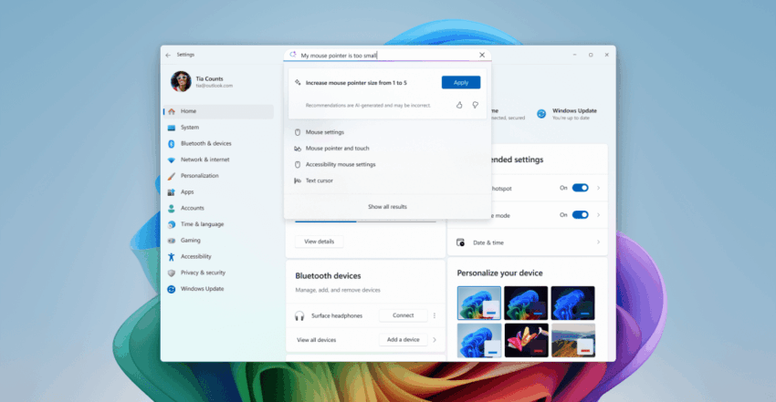 Компанія Microsoft почала тестування свого AI-агента у додатку Налаштування Windows 11
