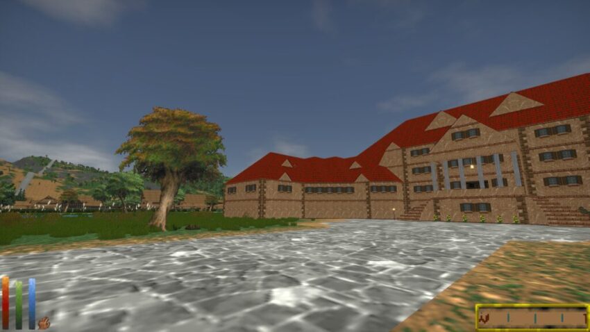 A screenshot of a town from Daggerfall Unity