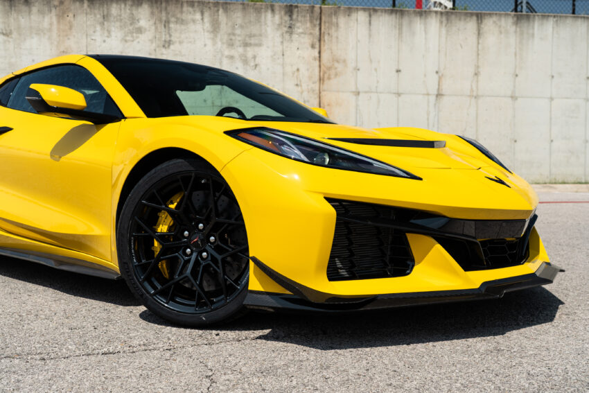 The front half of a yellow Corvette ZR1