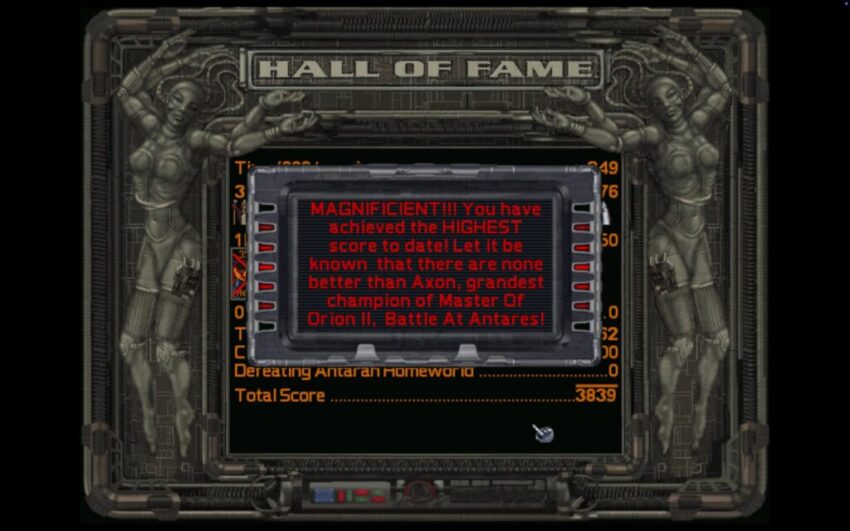 A high score screen declares the player the ultimate master of the universe